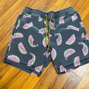 Men's Watermelon Print Swim Trunks - Black and Pink